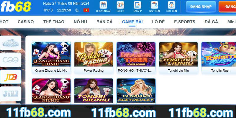 Những siêu phẩm của JDB tại sảnh game bài FB68